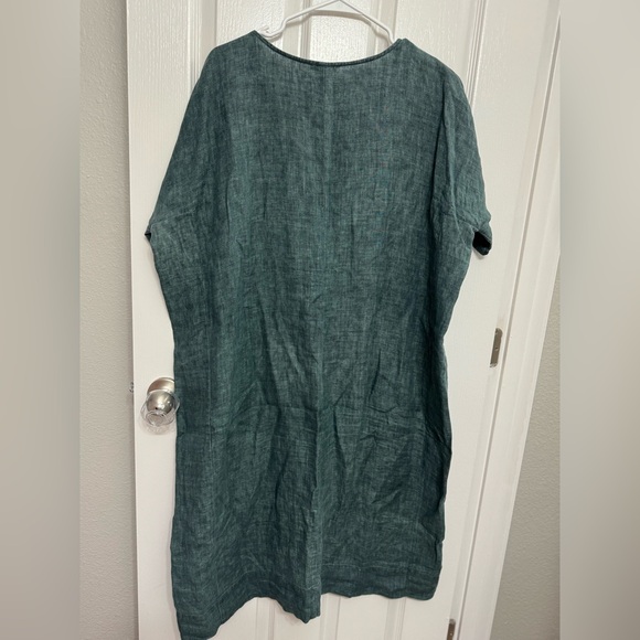 Eileen Fisher Organic Linen Shift Dress Green Size L Short Sleeve - Picture 9 of 11